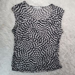 Kasper Women's Black & White Scoop Neck Ruched Sleeveless Top Size XL